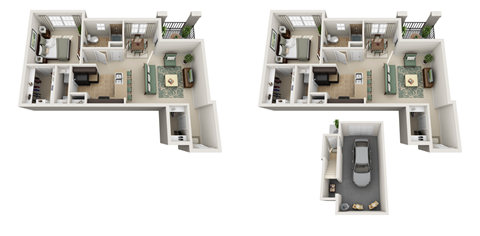 Floor plan for 1 bed, 1 bath, 764 sqft